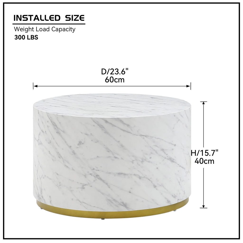 23.6 Inch Marble Pattern Cocktail Table with Gold Metal Base D406003