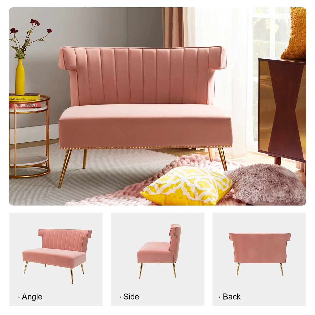 46" Velvet Tufted Loveseat with Metal Legs K45529