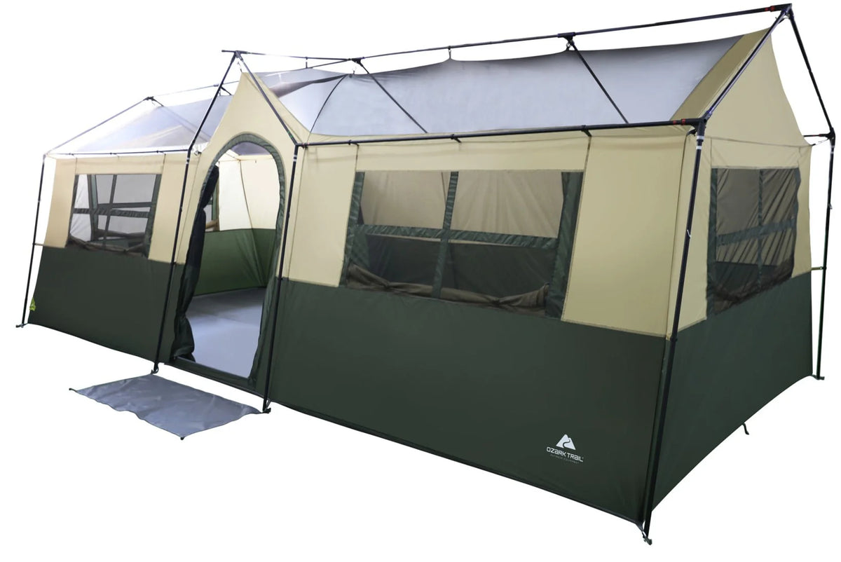 12 Person 3-Room Cabin Tent Green E577327