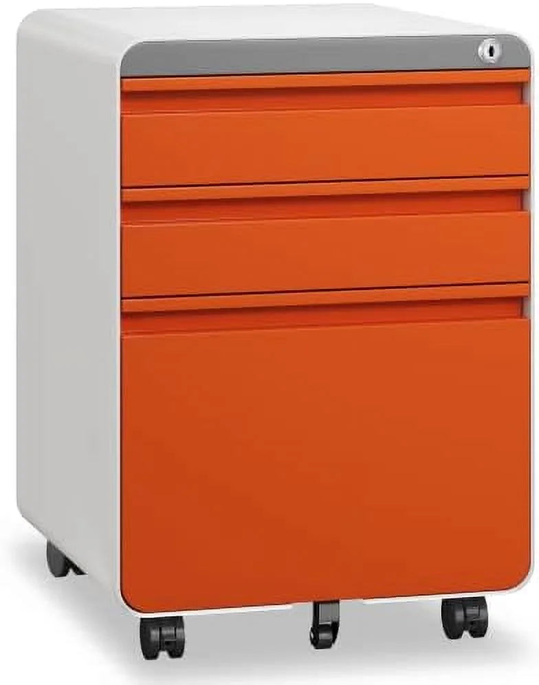 3 Drawer Metal File Cabinet with Lock Wheels Y8693