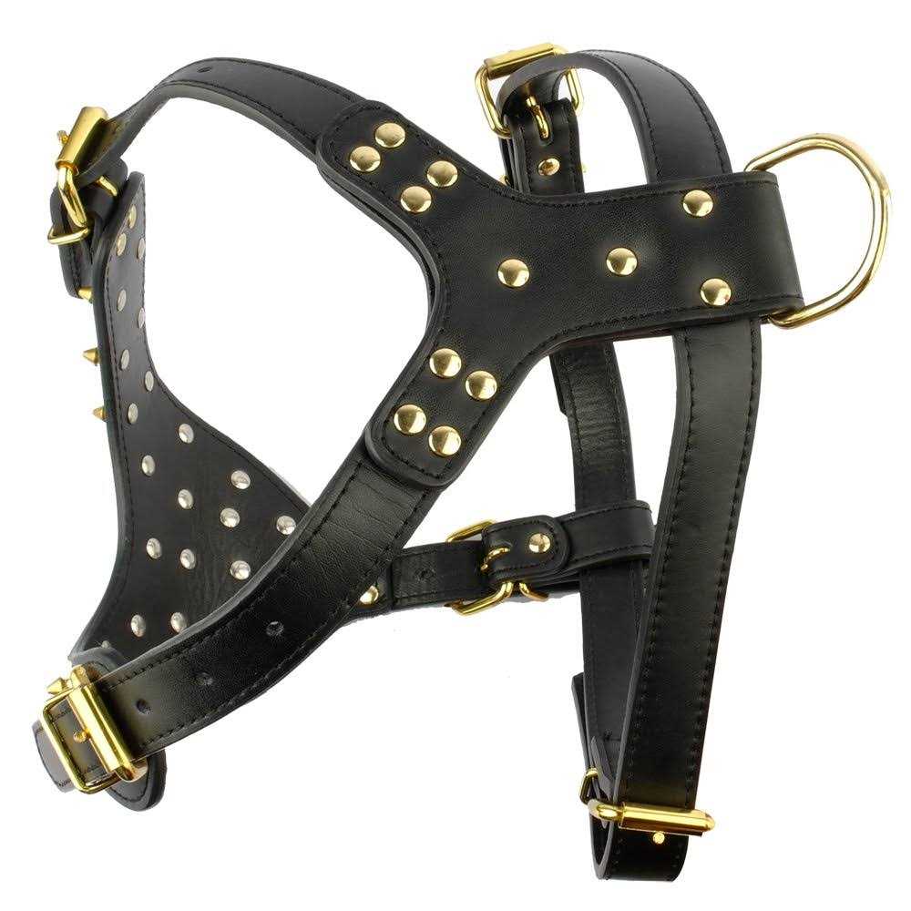 Black Leather Spiked Dog Collar Leash Harness 3 Pcs Set R162345