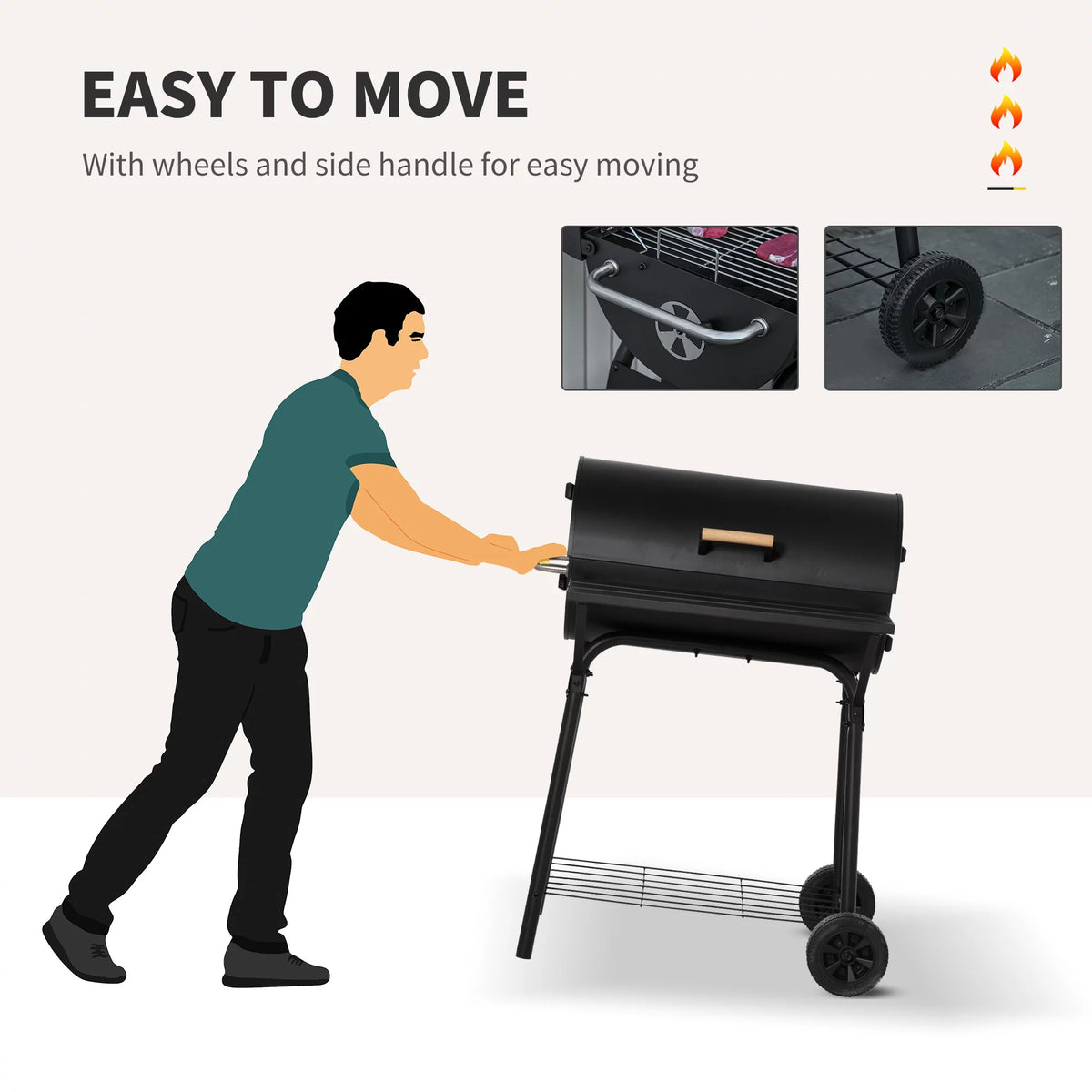 Portable Charcoal BBQ Grill and Offset Smoker Combo B151