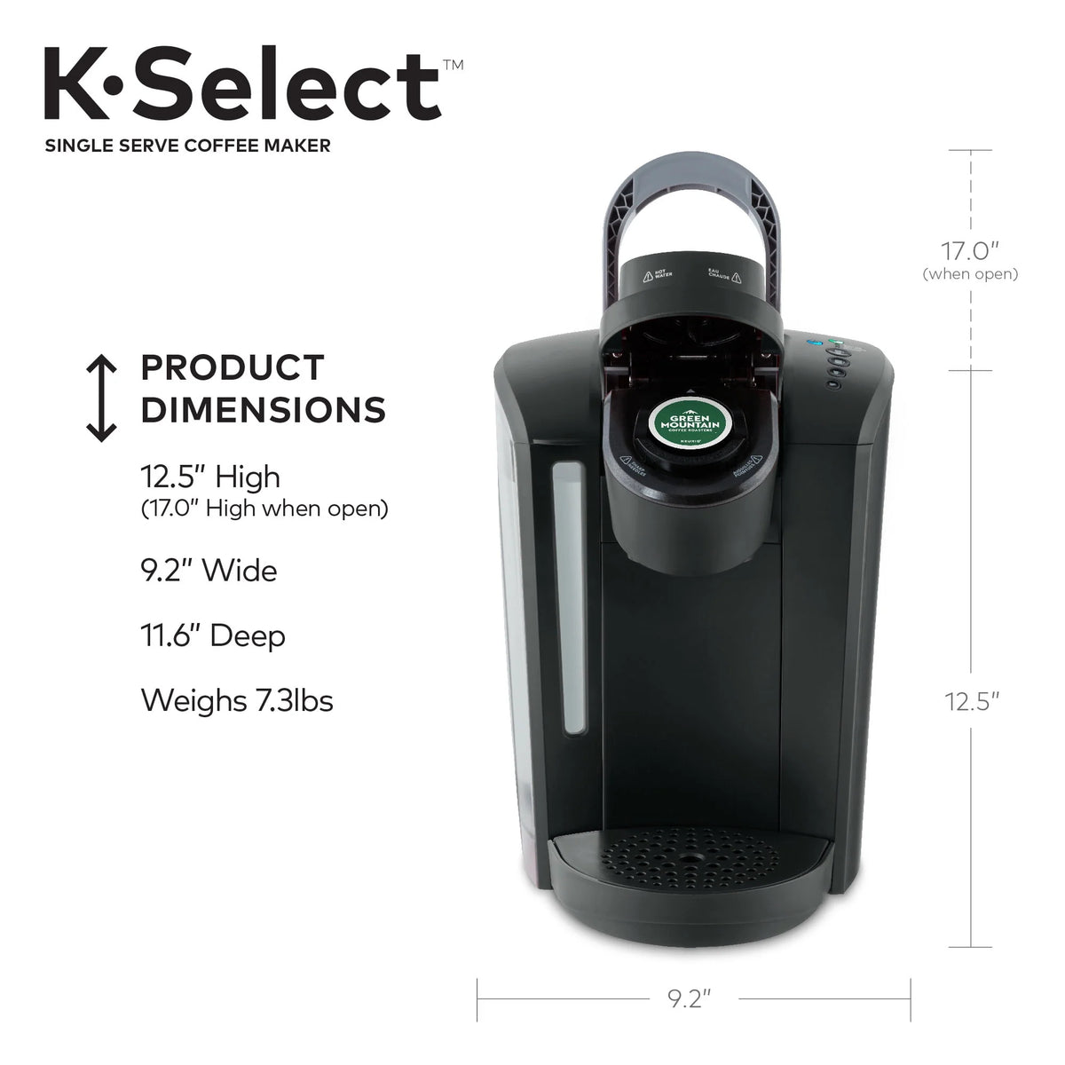 Single-Serve K-Cup Pod Coffee Maker with 12oz Brew Size, Matte Black U5746