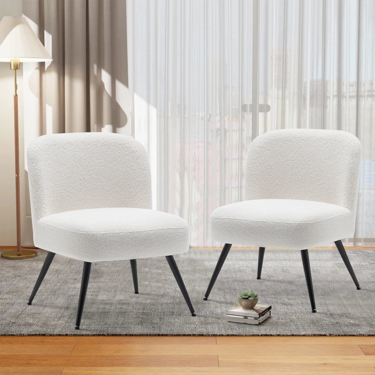 White Faux Leather Accent Chairs Set of 2 with Metal Legs V46983