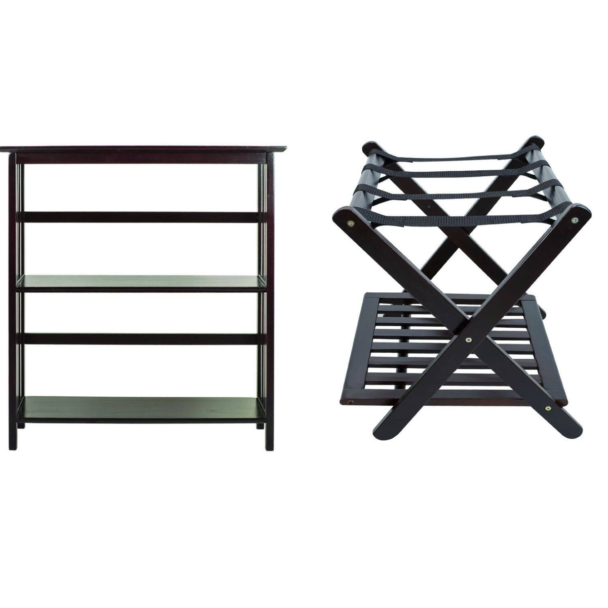 Espresso 3-Shelf Bookcase with Luggage Rack P6544