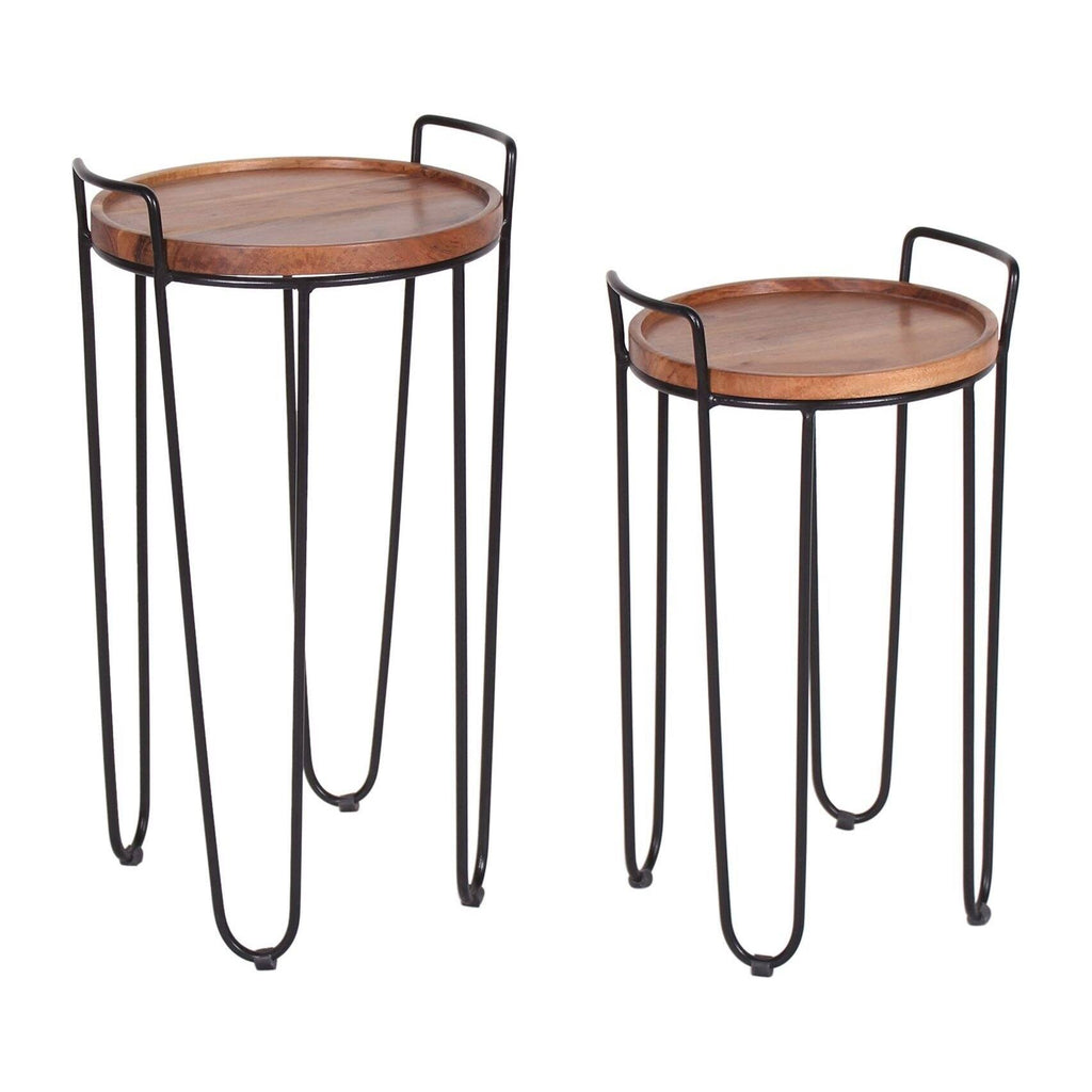 Iron & Acacia Nesting Tray Tables with Handles Set of 2 H5815