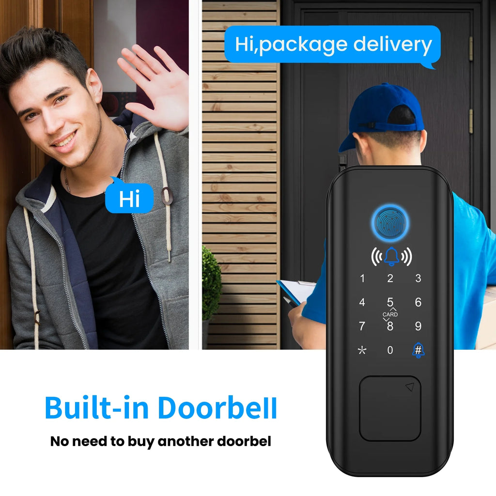 Smart Lock Fingerprint Keyless Entry Wi-Fi Deadbolt Touchscreen Keypad IP65 Waterproof Matte Black A555847