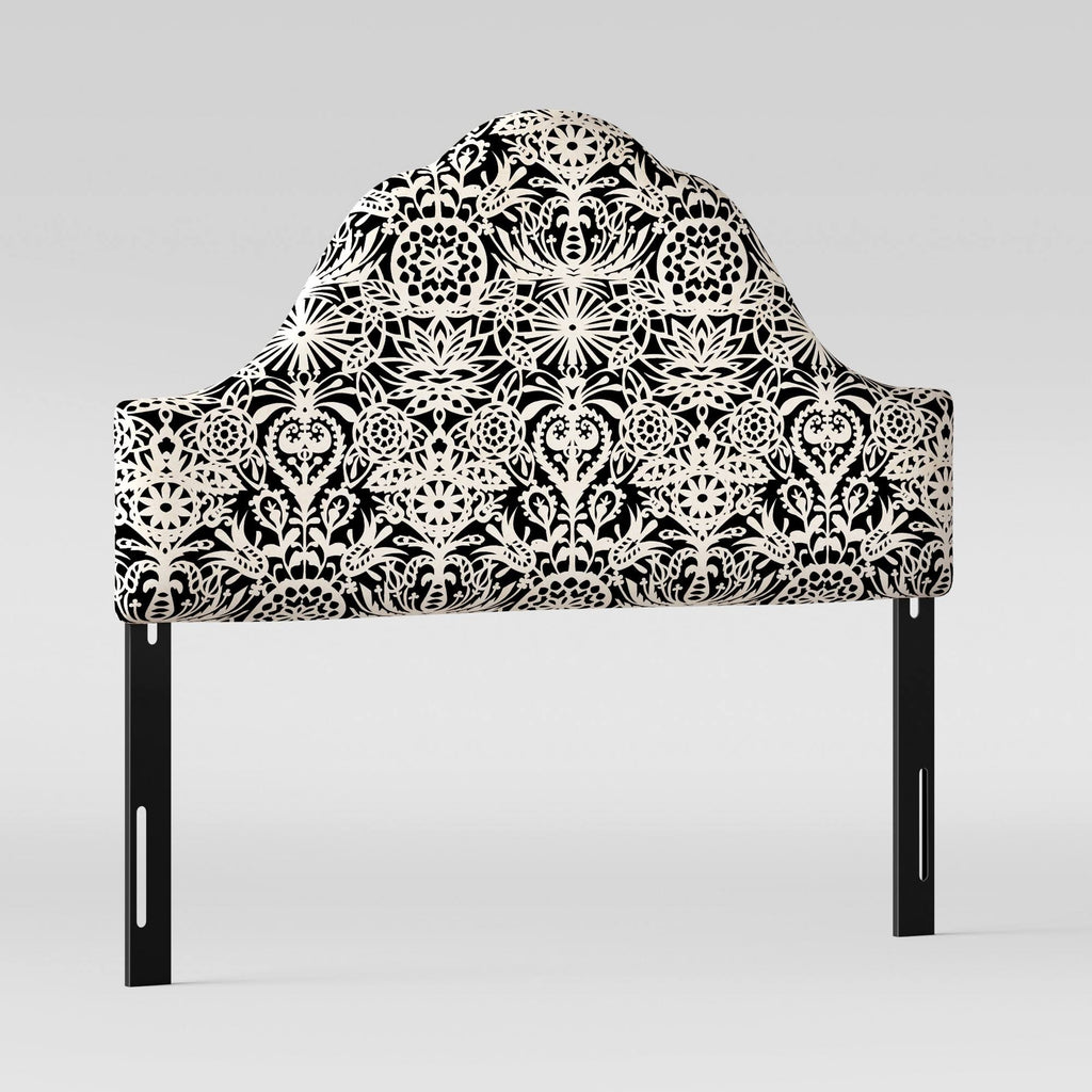California King Black & White Floral Arched Headboard Y873
