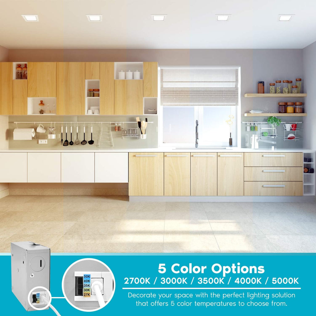 6 Inch Square LED Recessed Lighting, 5 Color Temperature, Dimmable, 4 Pack J449023
