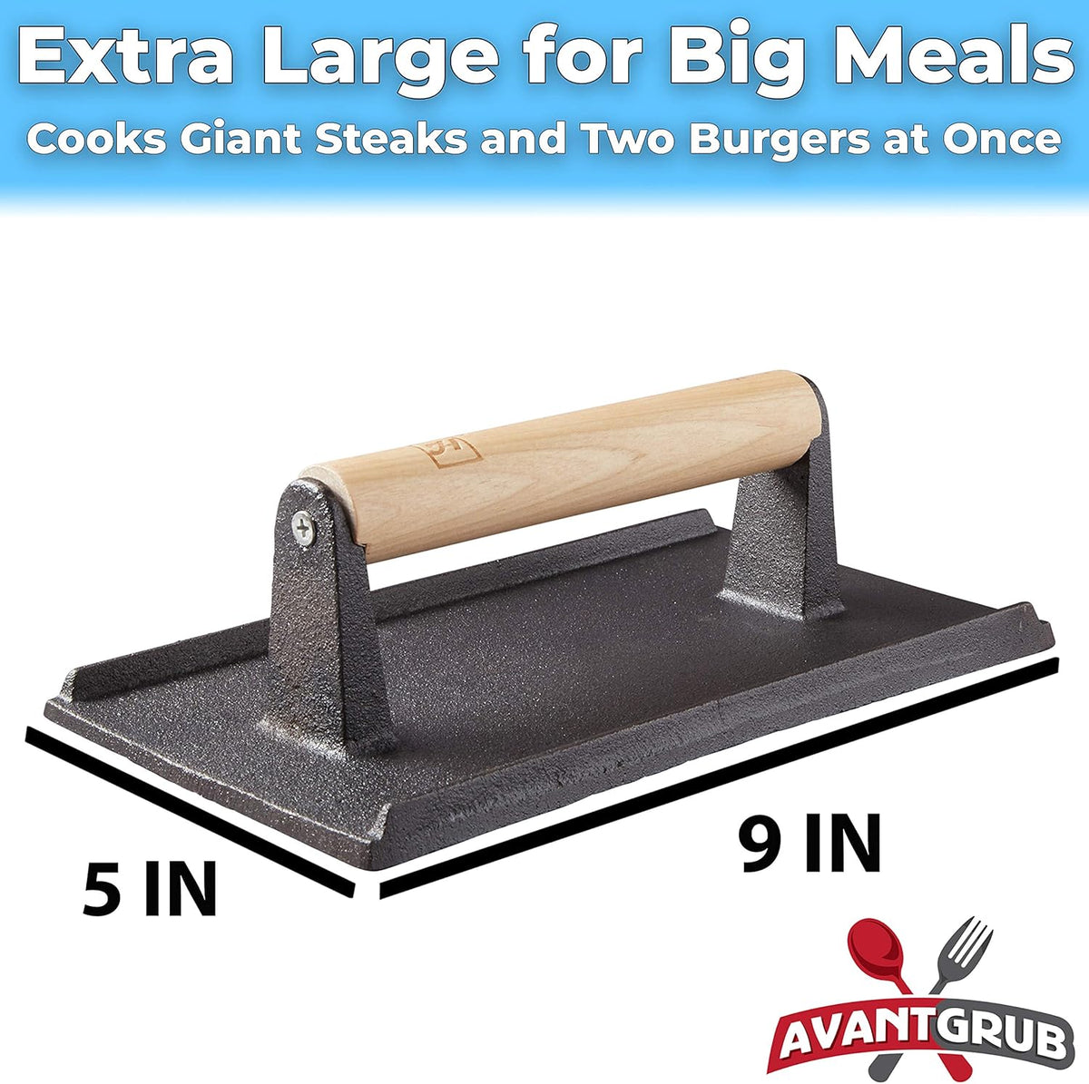 Pre Seasoned Cast Iron Grill Weight 3Pk Heavy Duty Steak and Burger Press with Wooden Handle Y69029
