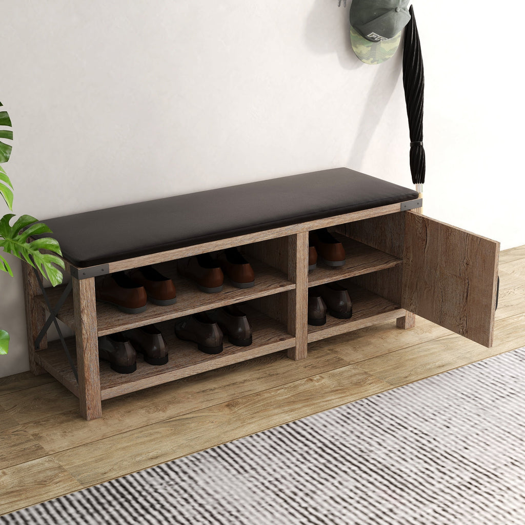 Light Brown 2-Tier Shoe Storage Bench with Cushion Seat C774864