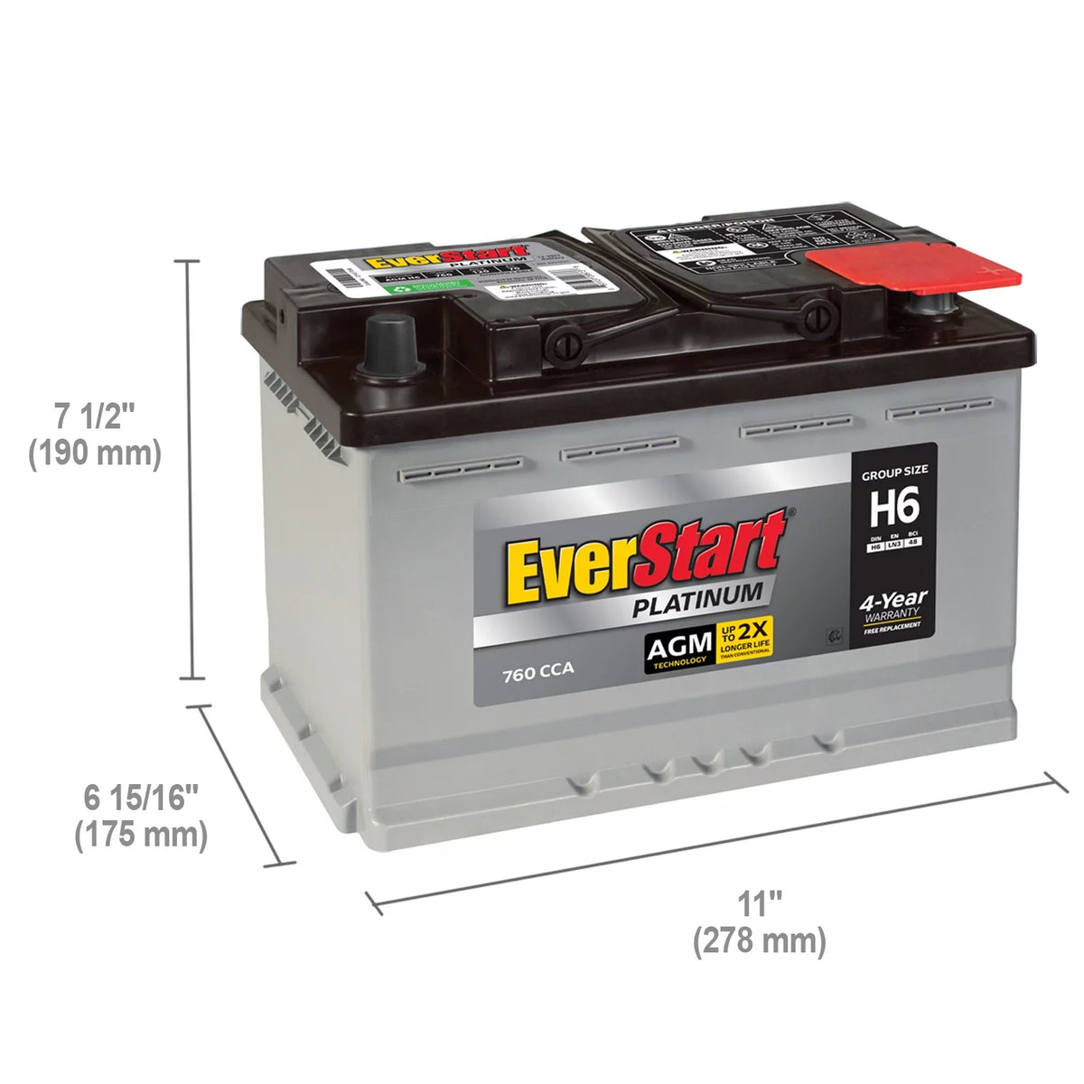 AGM Automotive Battery Group Size H6 12 Volt 760 CCA H62478