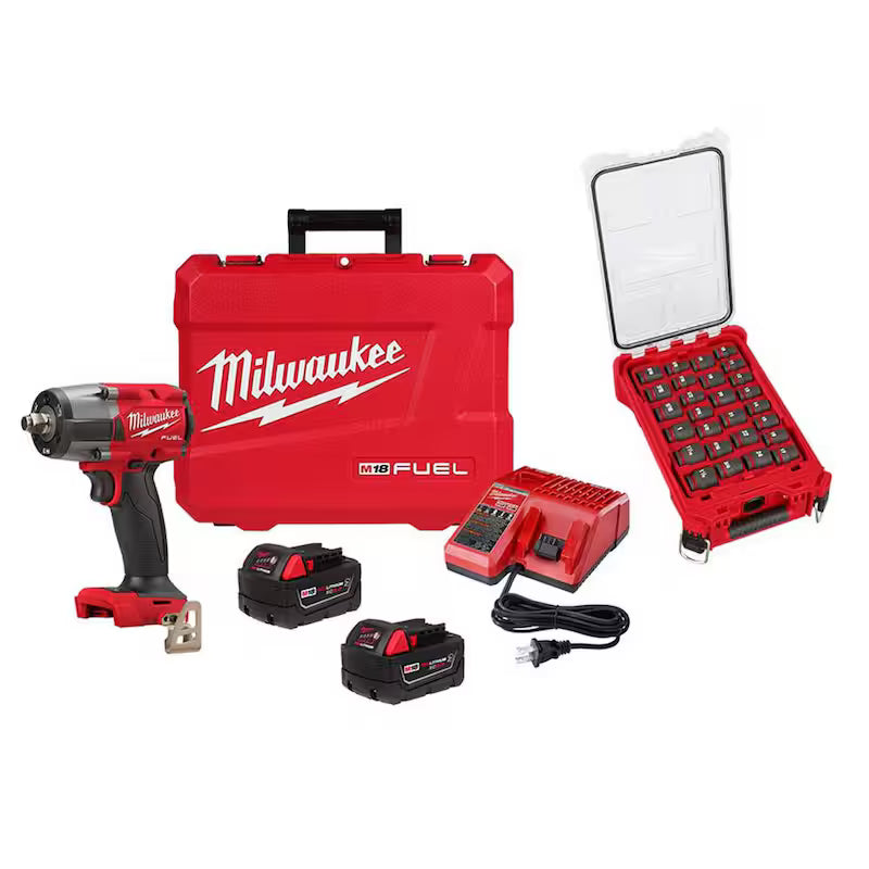 18V Brushless Cordless 1/2 in. Impact Wrench with Impact Socket Set Y154