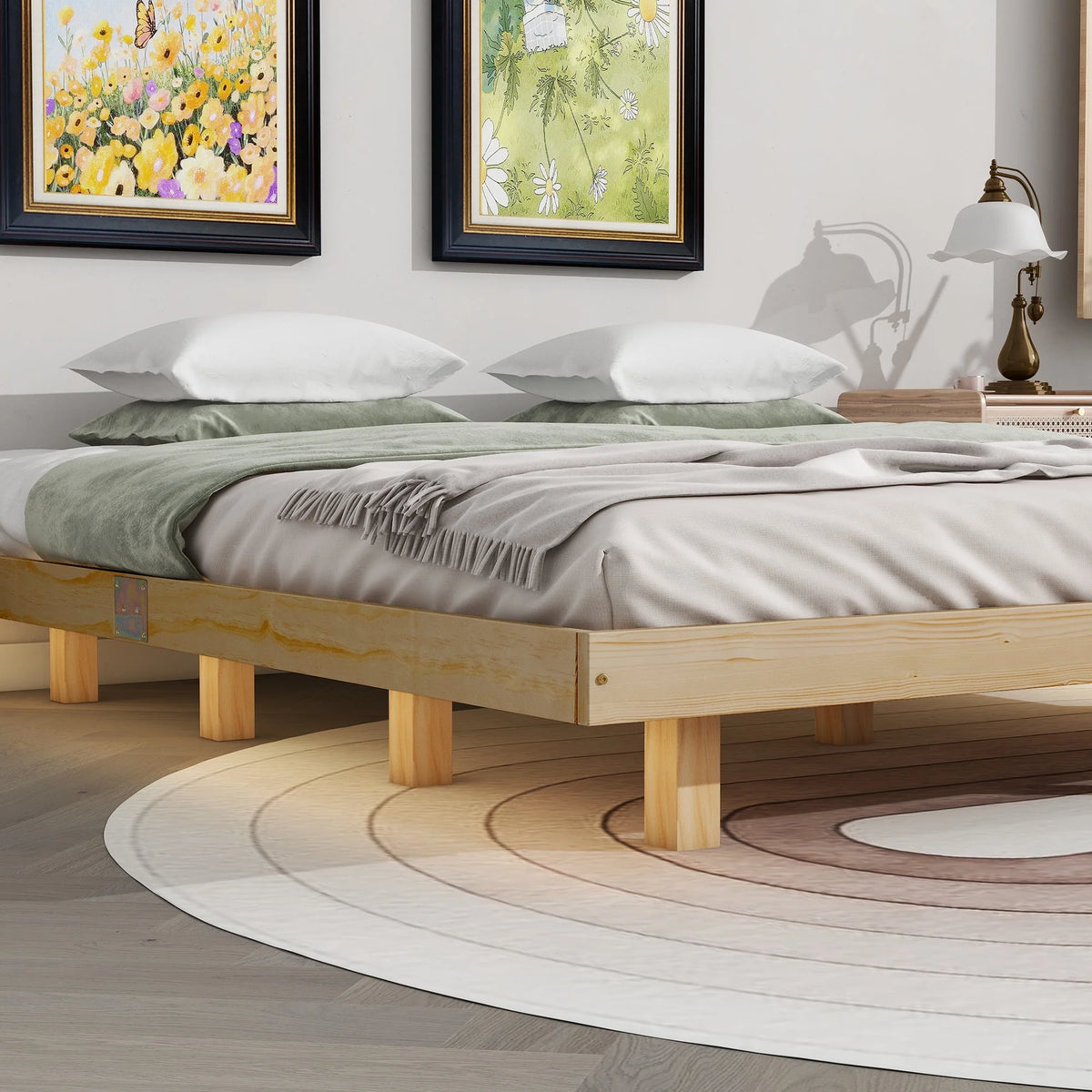White Full Size Floating Bed Frame with LED Lights J431