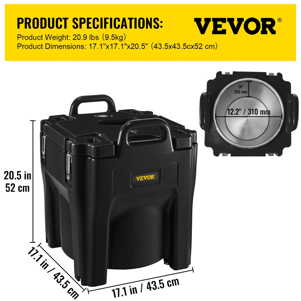 Black 32Qt Insulated Stackable Food Carrier with Stainless Steel Barrel P758
