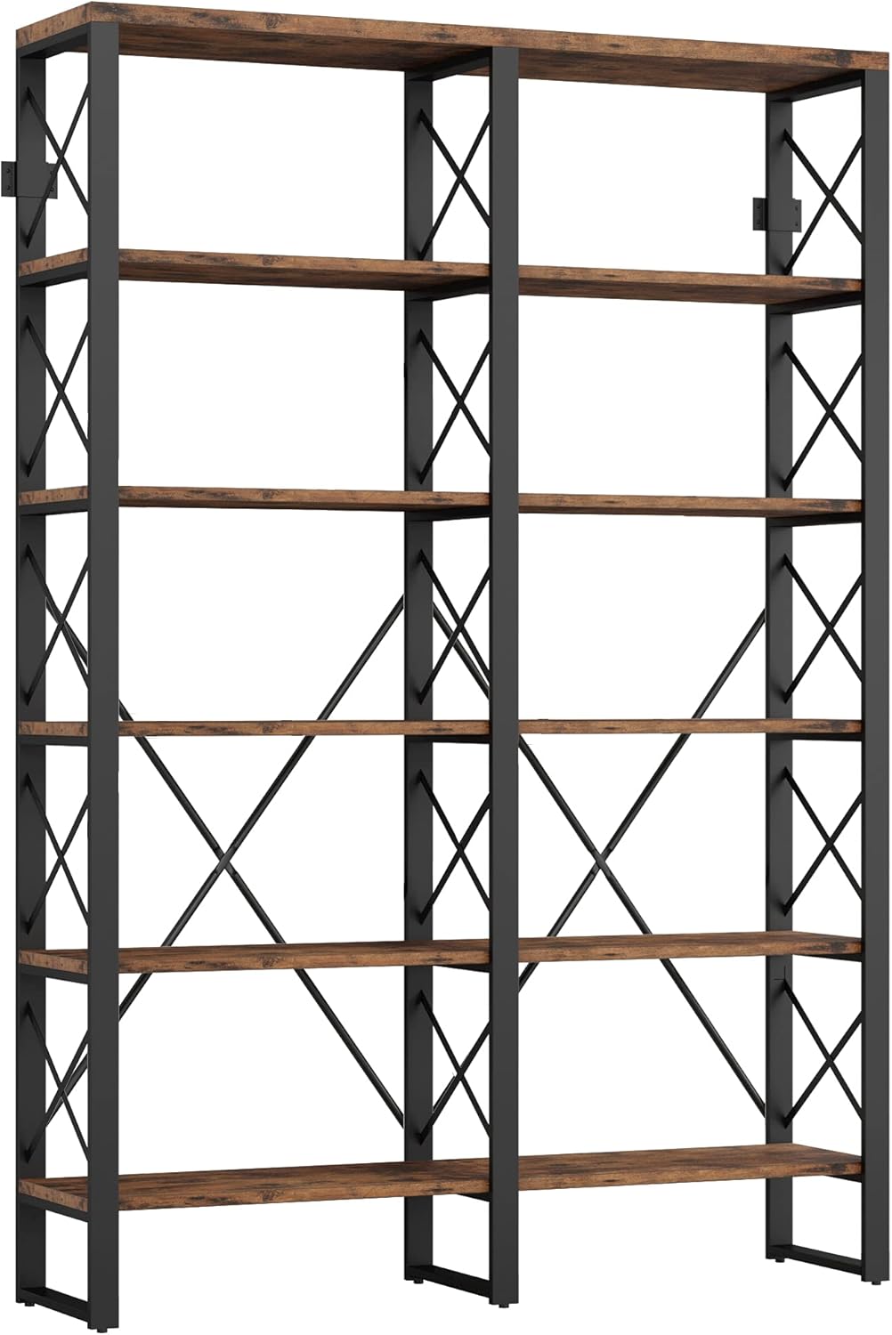 Double Wide 6-Tier Wood and Metal Bookshelf H3439