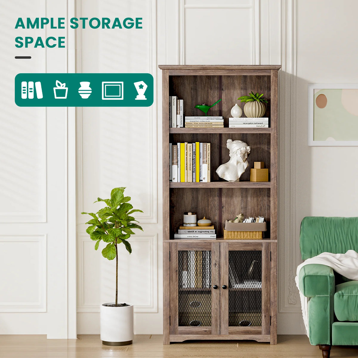 70" Tall 5-Shelf Bookshelf with Doors P489641