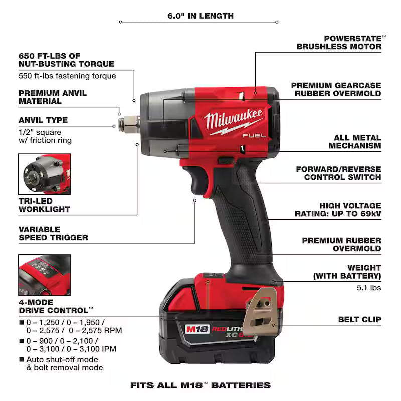 18V Brushless Cordless 1/2 in. Impact Wrench with Impact Socket Set Y154