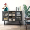 Industrial Metal Mesh Double Door Wood Antique Stackable Sideboard Buffet Storage Cabinet with 2 Drawers, 2 Cupboards and Shelf L509695