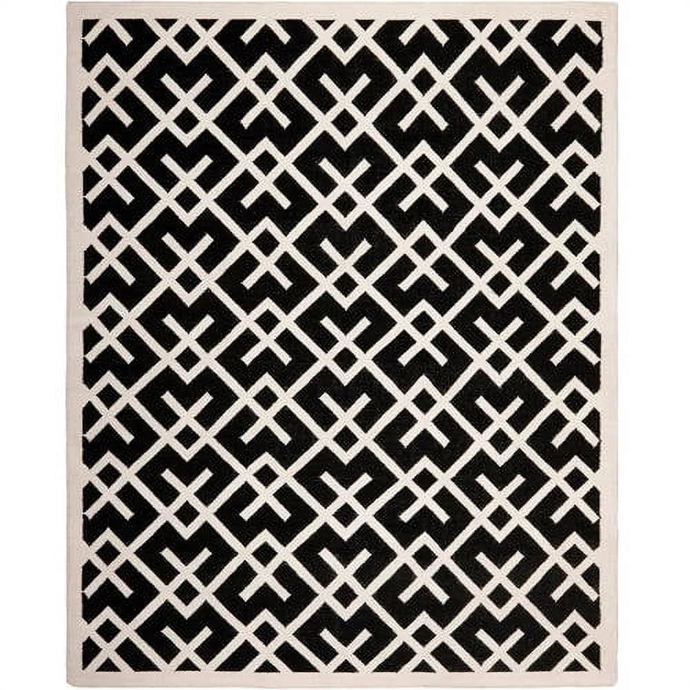 Black Ivory Wool Geometric Area Rug Y756183