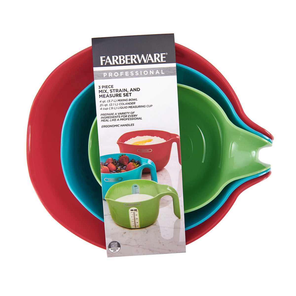 3 pc Mixing Bowl, Colander, Measuring Cup Set J959615