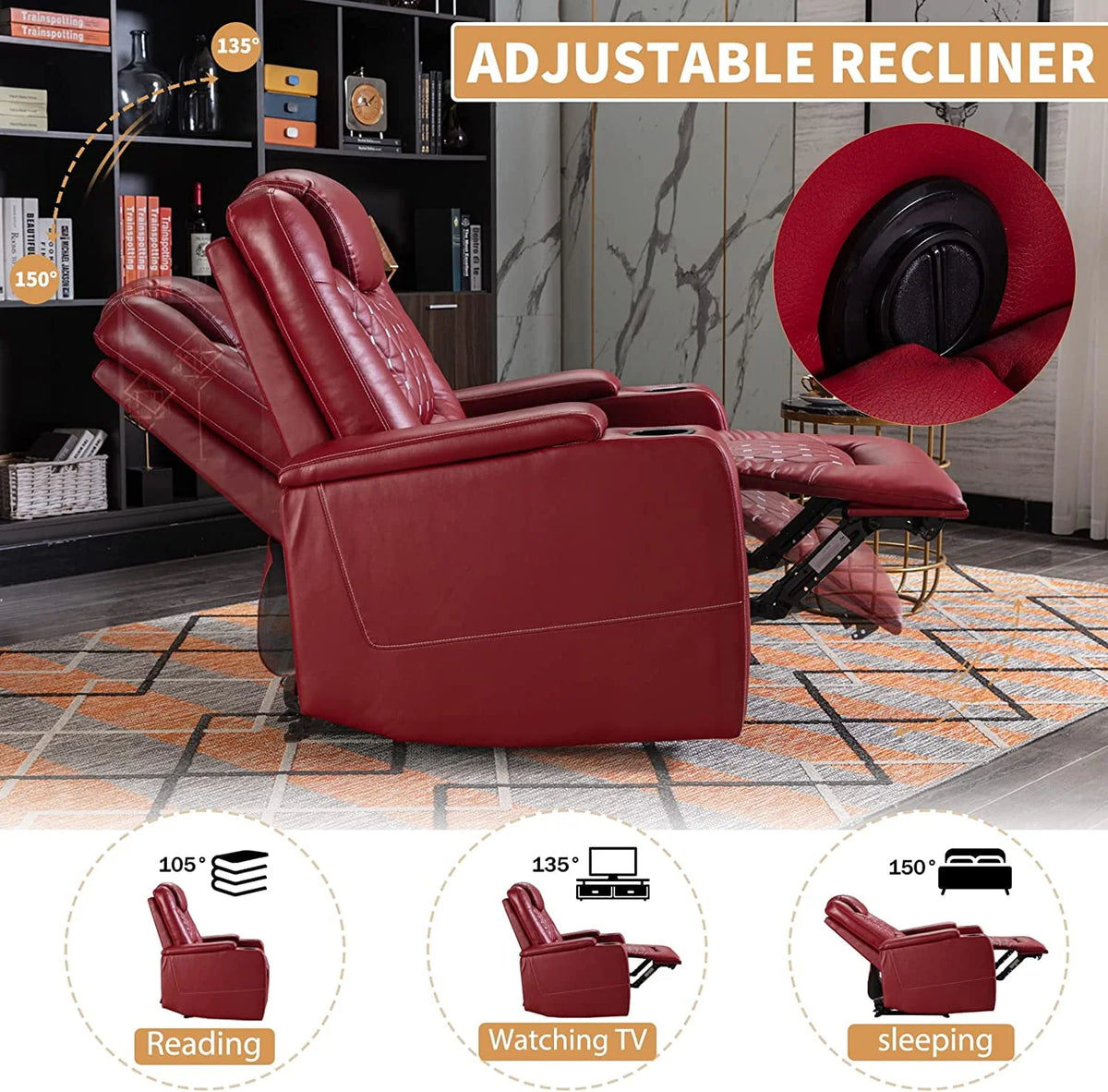 Black PU Leather Reclining Home Theater Seating with USB Ports and Cup Holders K27228