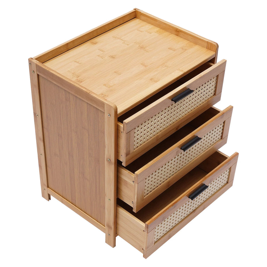 Bamboo Wood 3 Sliding Drawers Nightstand C6295