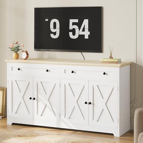 Natural Wood Buffet Cabinet with Drawers and Doors A144411