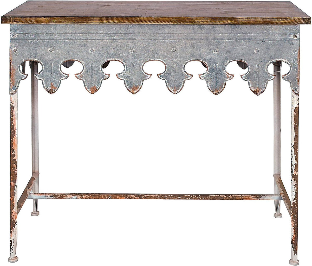 Metal Scalloped Edge Table Wood Top A49276