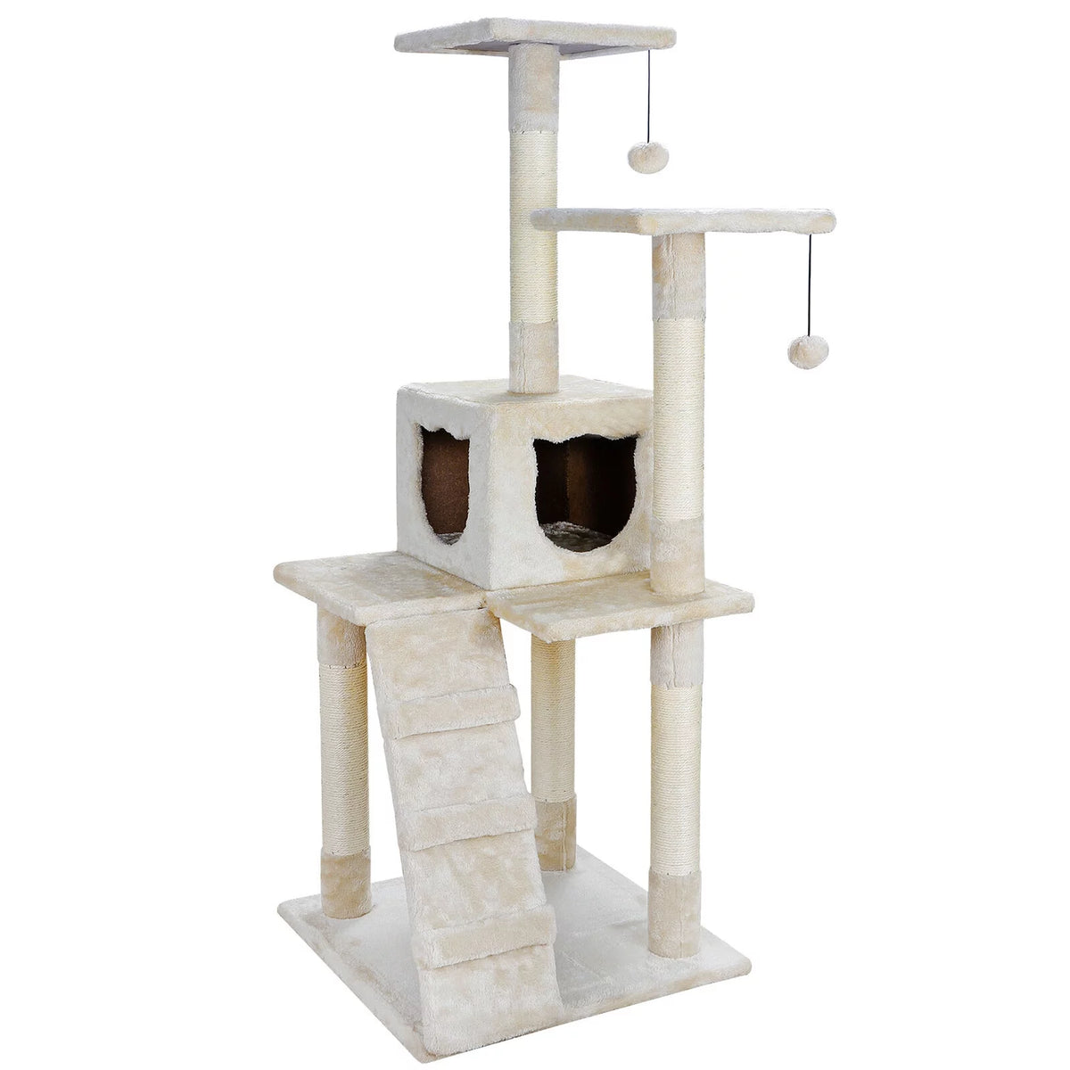 52" Beige Cat Tree Tower with Sisal-Covered Scratching X289734