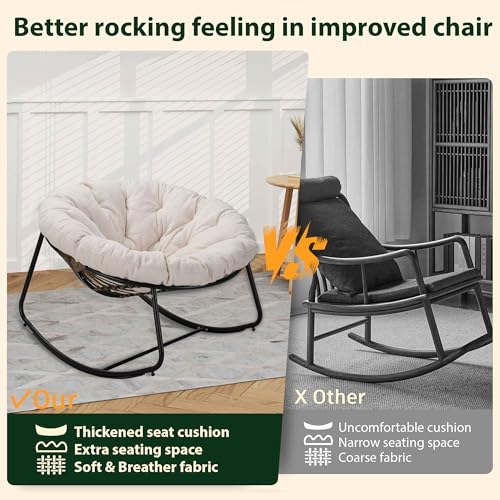 Oversized Wicker Rocking Chair with Beige Cushion R571