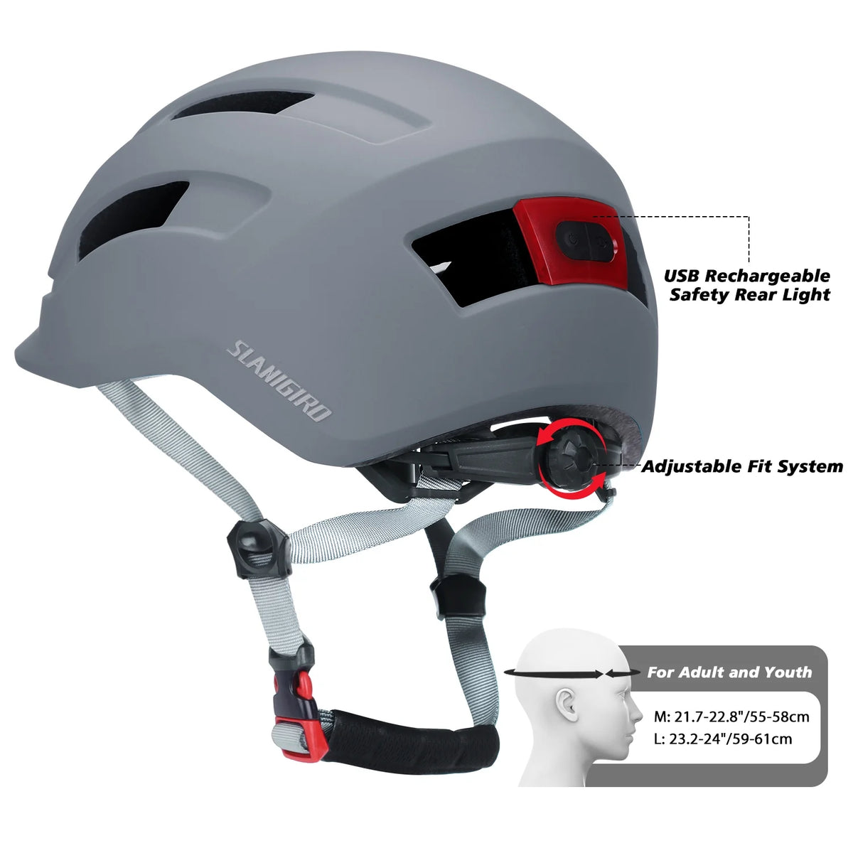 Adult Bike Helmet with Light Gray L992