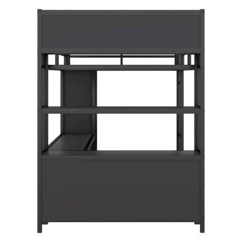 Black Full Size Metal Loft Bed with Wardrobe and L-Shaped Desk N8982