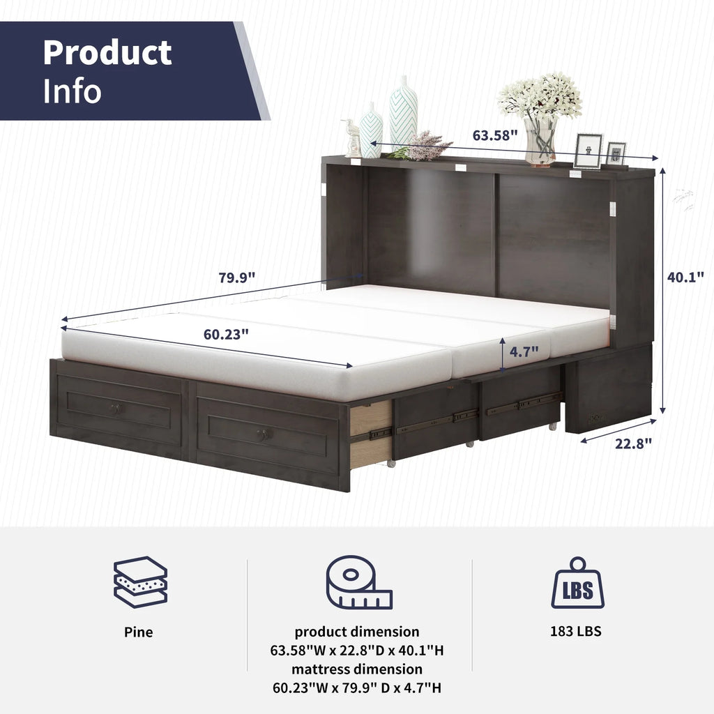 Queen Size Murphy Bed Cabinet with Storage Drawer B500361