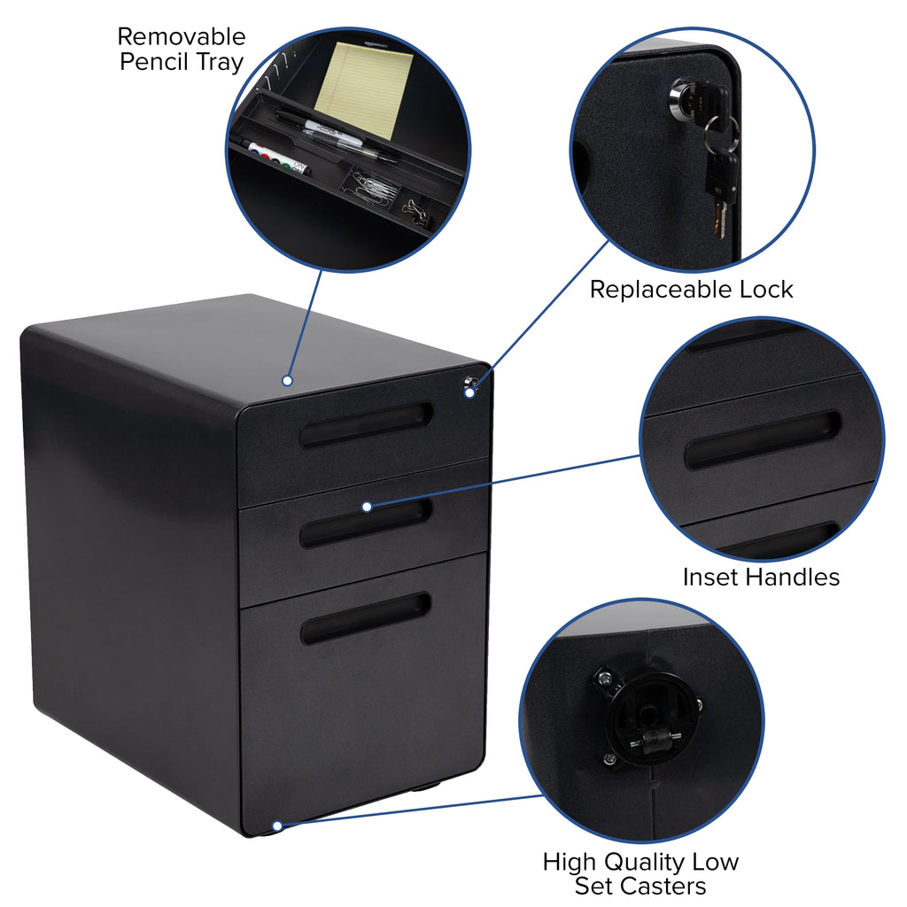 Black Computer Desk, Ergonomic Mesh Office Chair and Locking Mobile Filing Cabinet G33142