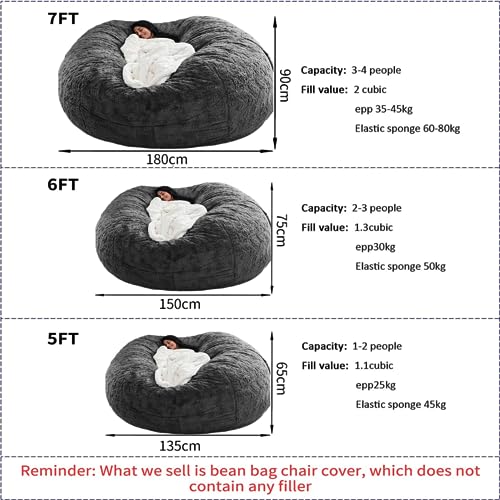 Black 6FT Embroidered Bean Bag Chair Cover Y572819