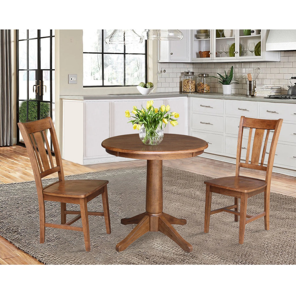 Round Solid Wood Pedestal Dining Table with 2 Splat Back Dining Chairs M698604