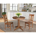 Round Solid Wood Pedestal Dining Table with 2 Splat Back Dining Chairs M698604