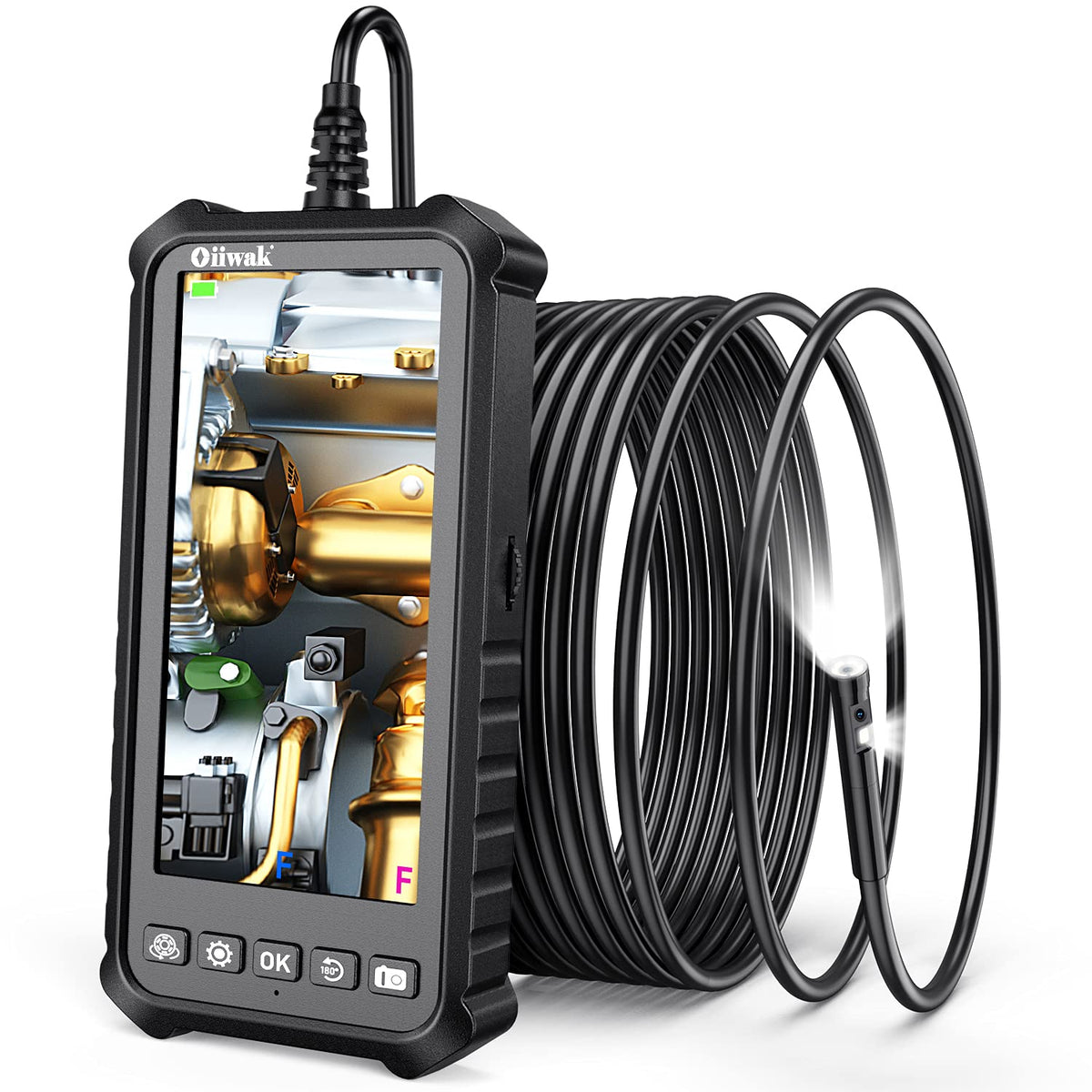 Dual Lens Endoscope Camera 1080P 5.18 IPS Screen 5mm IP67 Waterproof with 7 LED Lights 32GB Card 16.5FT K332