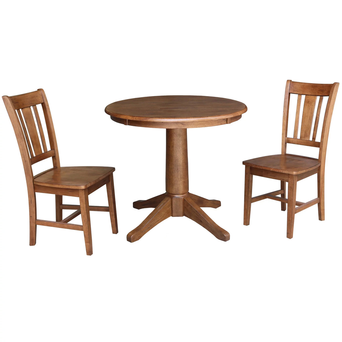 Round Solid Wood Pedestal Dining Table with 2 Splat Back Dining Chairs M698604