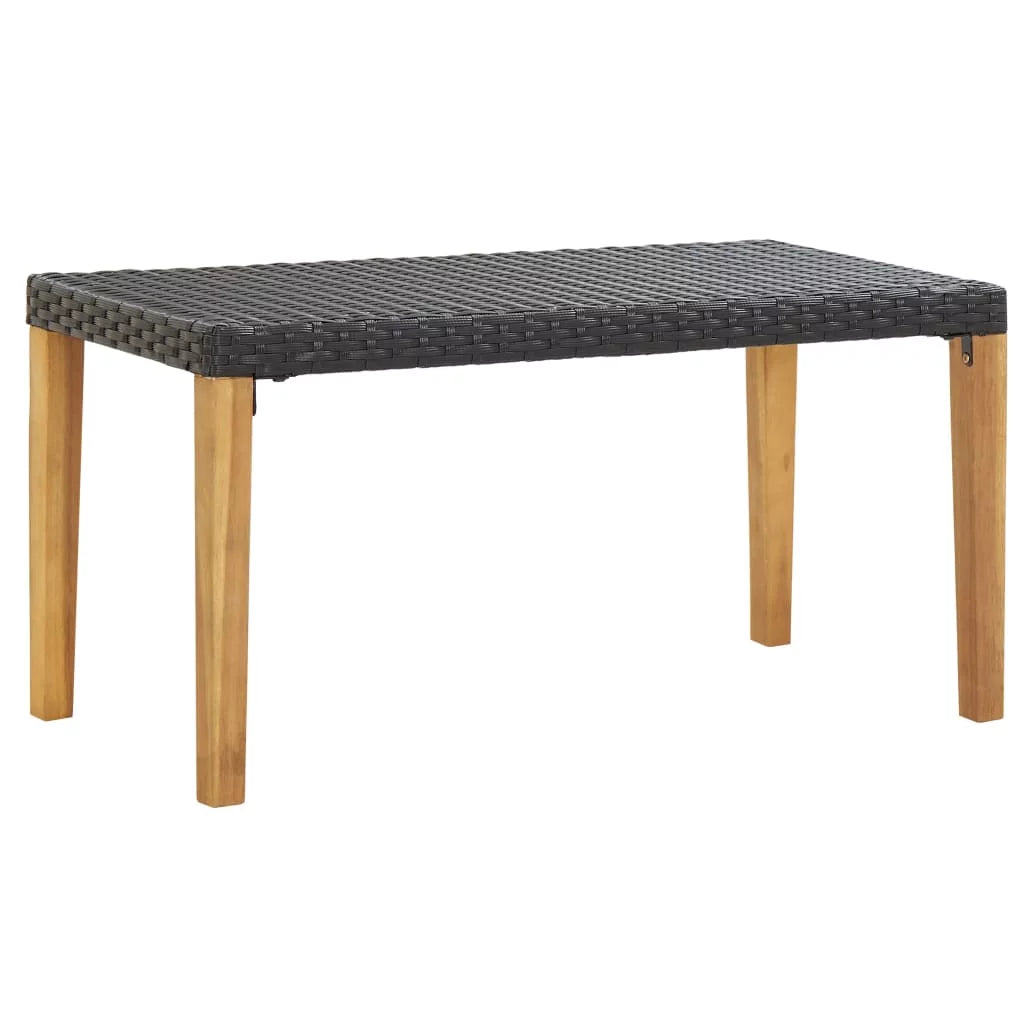 Black Poly Rattan and Acacia Wood Patio Bench L844