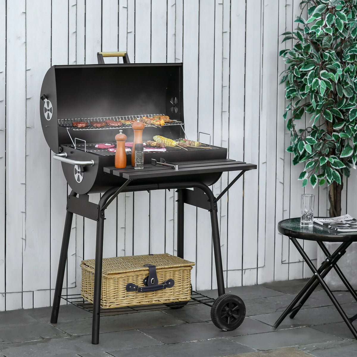 Portable Charcoal BBQ Grill and Offset Smoker Combo B151