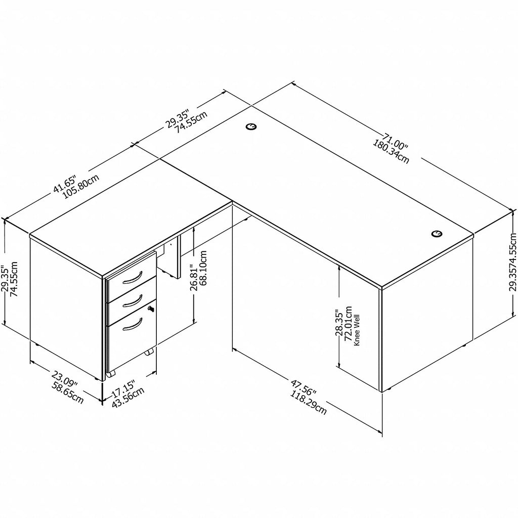 72W L Shaped Desk with Drawers Q255578