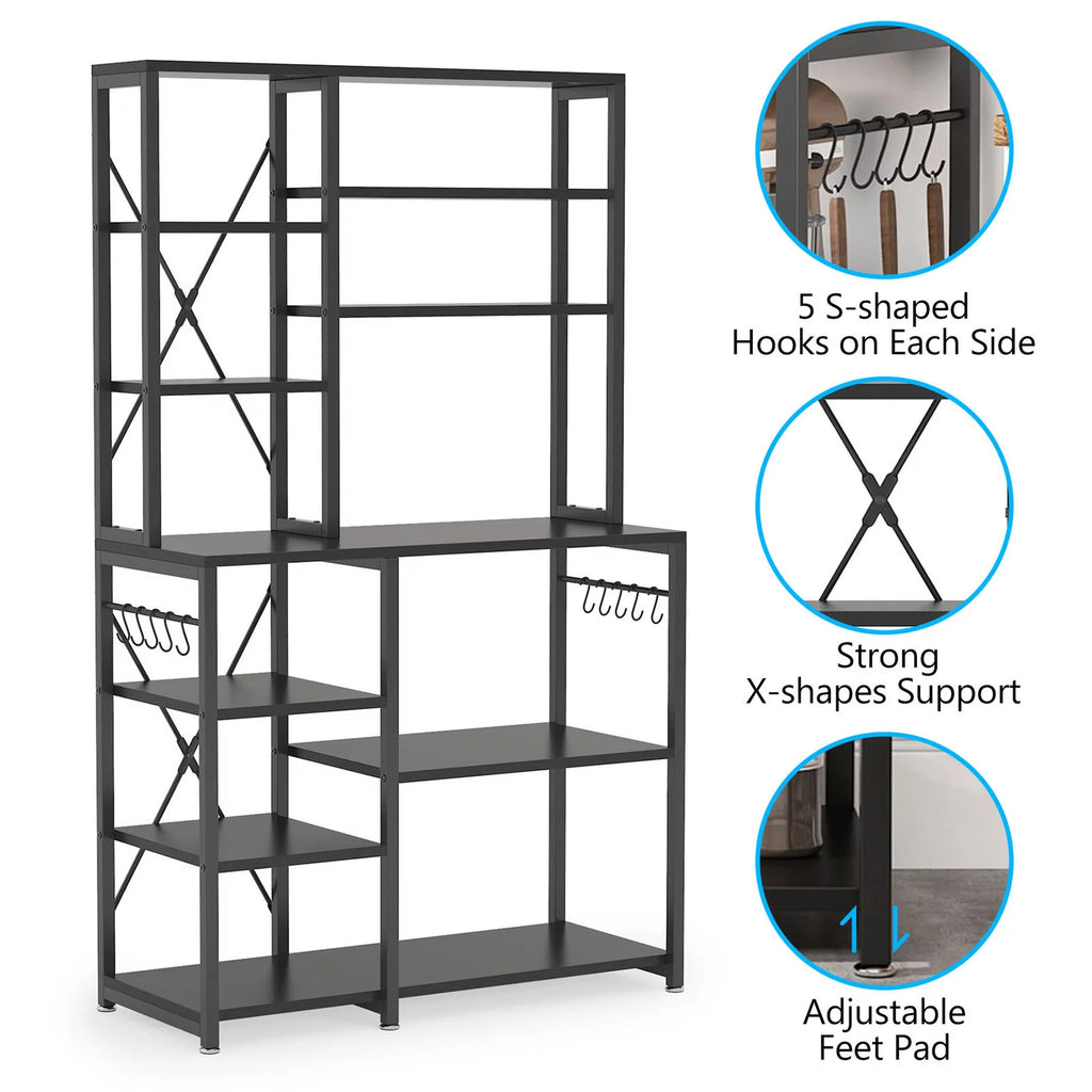 Black Kitchen Bakers Rack with Hutch M794448