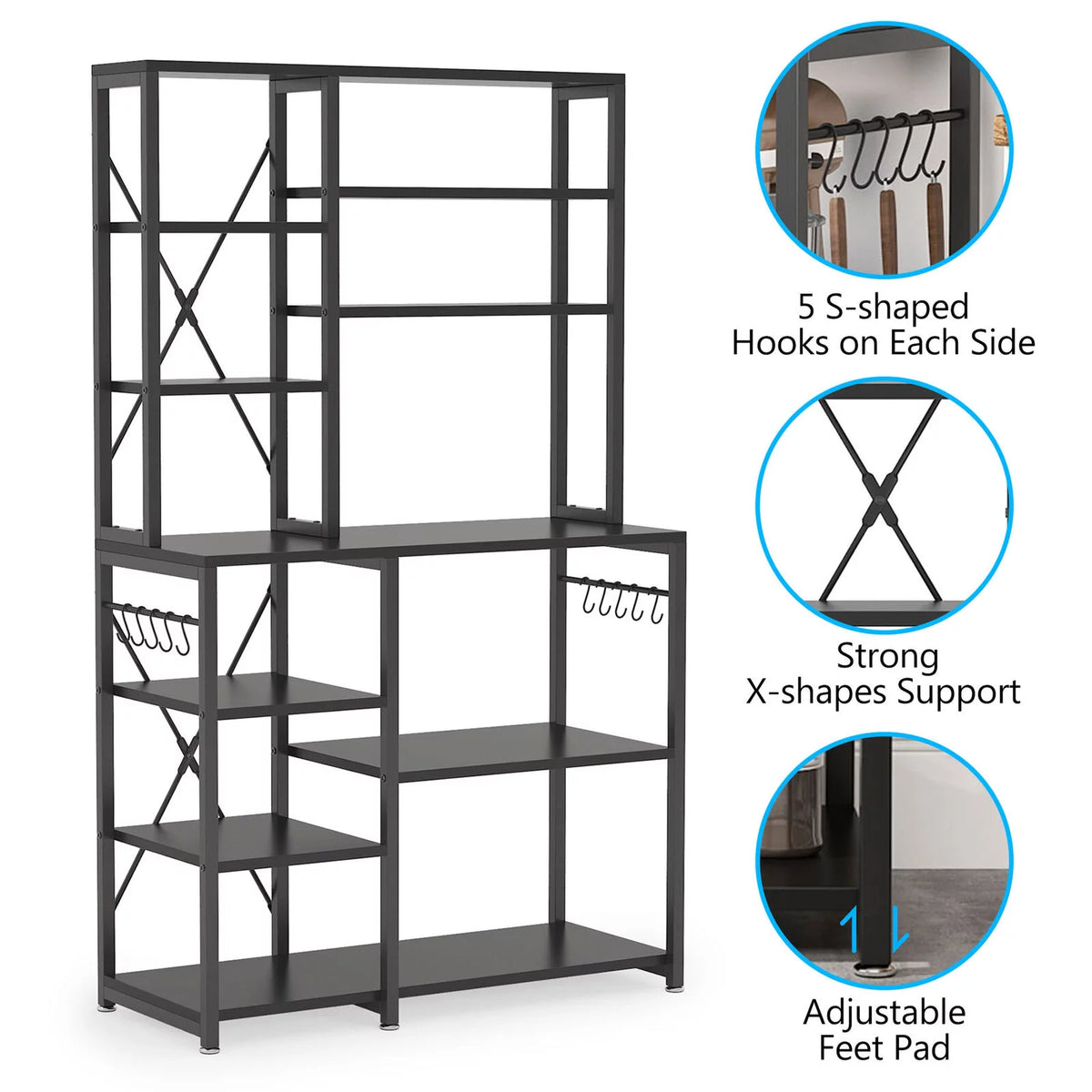 Black Kitchen Bakers Rack with Hutch M794448