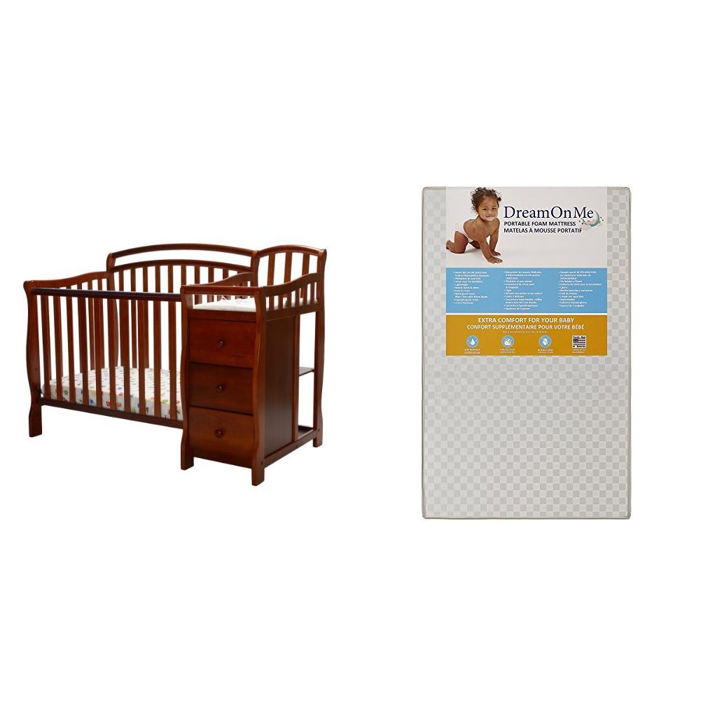 4 in 1 Mini Crib and Dressing Table Combo with 3 Portable Crib Mattress, White I7102