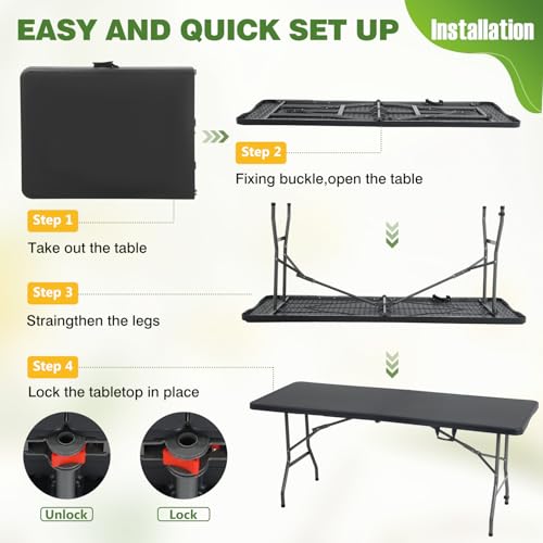 White 6 FT Plastic Folding Table with Carrying Handle W3882