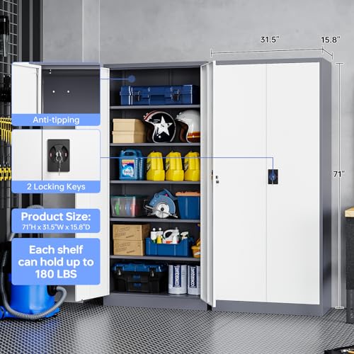 Black Gray Metal Storage Cabinet with Lock S929361
