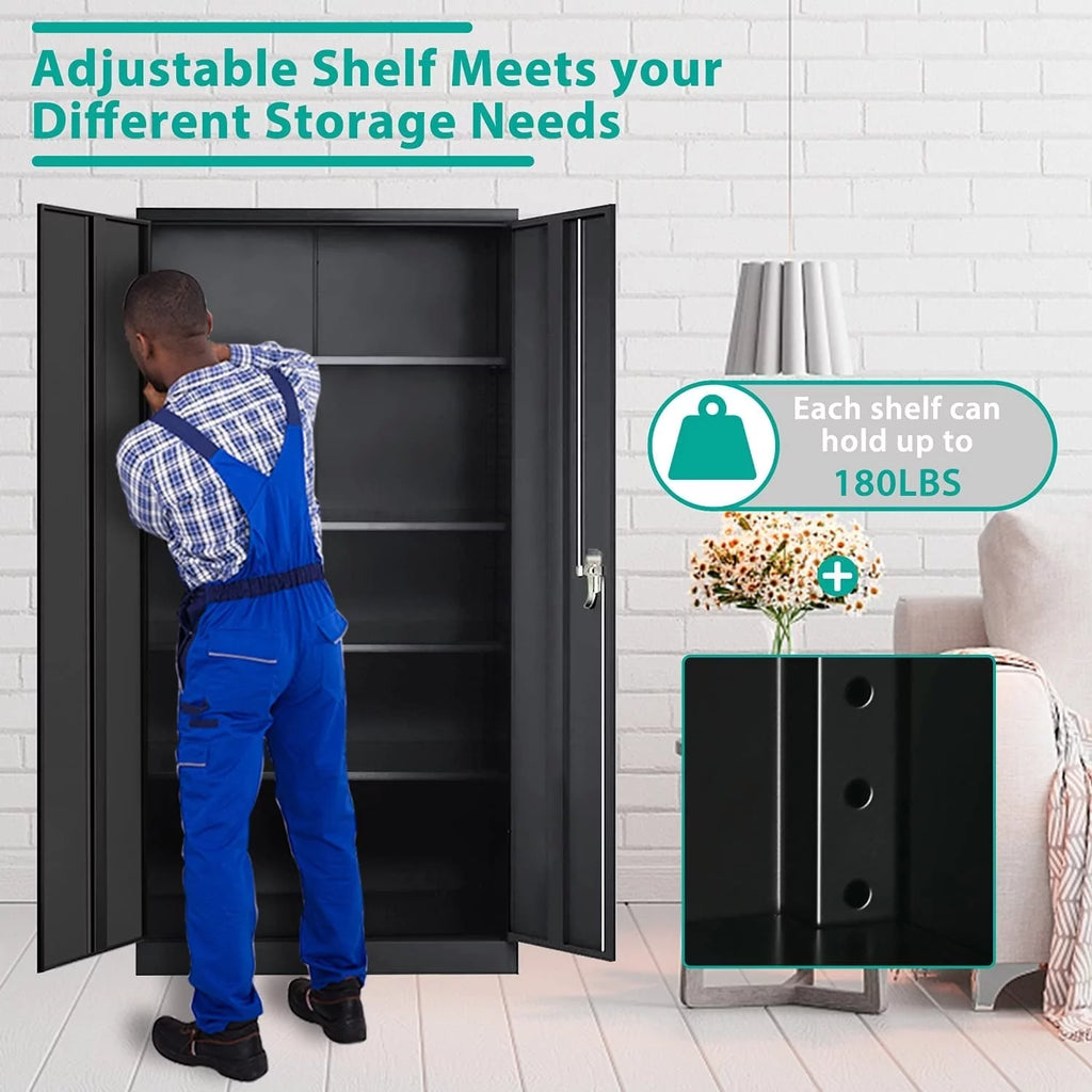 72 inch Black Metal Garage Storage Cabinet with Locking Doors C250088