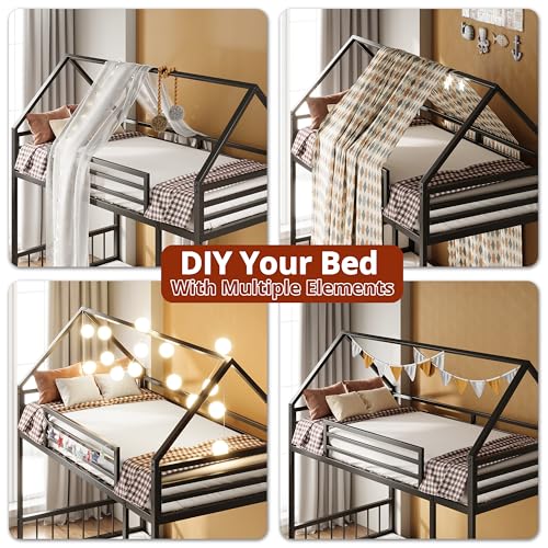 Twin Over Twin Bunk Bed with Ladder and Guardrail Black X638283